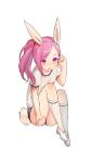  animal_ears buruma elin_(tera) gym_uniform kneehighs long_hair ponytail purple_hair rabbit_ears sitting tail tera_online violet_eyes 