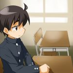  1boy ikune_juugo original school_desk school_uniform short_hair sitting solo 