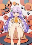  1girl dress eating flower hair_flower hair_ornament long_hair oimo_(imoyoukan) open_mouth pie purple_hair sitting solo touhou tsukumo_benben twintails violet_eyes 