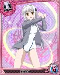 1girl artist_request blush cat_hair_ornament character_name chess_piece competition_swimsuit covered_navel hair_ornament high_school_dxd official_art one-piece_swimsuit rook_(chess) short_hair swimsuit toujou_koneko trading_cards white_hair yellow_eyes 