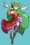  alternate_color alternate_costume angel_wings glasses goddess green_hair hair_ornament jewelry kid_icarus kid_icarus_uprising nintendo palutena shenanimation shield solo strut super_smash_bros. wings 