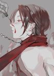  1boy expressionless kashuu_kiyomitsu makeup_brush nail_polish red_eyes red_scarf scarf solo_focus subdue_ezwei touken_ranbu 