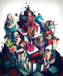  amamiya_hibiya aqua_eyes aqua_hair asahina_hiyori black_hair blonde_hair box brown_eyes brown_hair closed_eyes dress ene_(kagerou_project) hair_ornament hairclip highres hoodie kagerou_project kano_shuuya kido_tsubomi kisaragi_shintarou konoha_(kagerou_project) kozakura_mary long_hair red_eyes road_sign scarf school_uniform serafuku seto_kousuke short_hair sign silver_hair syeoseul tateyama_ayano twintails 