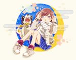  1girl blue_eyes brown_hair dog female hajime_(csa-csa) igasaki_fuuka jacket scarf short_hair shuriken_sentai_ninninger skirt super_sentai wanmaru_(ninninger) 