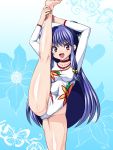  1girl anzu_(onelelee) double_bun flexible gymnastics highleg highleg_leotard leg_up leotard long_hair purple_hair ranma_1/2 red_eyes shampoo_(ranma_1/2) standing standing_on_one_leg 