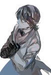  1boy black_gloves black_hair blue_eyes bowtie gloves horikawa_kunihiro solo subdue_ezwei touken_ranbu tuxedo 