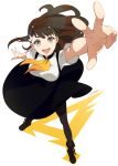  1girl blush breasts brown_eyes brown_hair female gatchaman_crowds hair_ornament highres ichinose_hajime kaisen long_hair looking_at_viewer open_mouth pantyhose school_uniform skirt smile solo v 