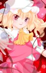  blonde_hair commentary_request fang flandre_scarlet hat highres red_eyes short_hair smile solo touhou yuzuna99 