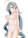  1girl ahoge bikini grey_eyes grey_hair kantai_collection kiyoshimo_(kantai_collection) konnyaku_(kk-monmon) long_hair solo swimsuit twintails 