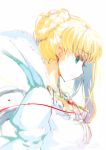  1girl aldnoah.zero asseylum_vers_allusia blonde_hair creayus dress green_eyes jewelry looking_at_viewer necklace simple_background solo white_background white_dress 