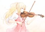 blonde_hair closed_eyes dress long_hair miyazono_kaori ponytail shigatsu_wa_kimo_no_uso violin