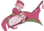  1boy cape green_eyes hair_flaps hotarumaru military military_uniform no_shoes nodachi pink pink_hair shorts sock_garters socks solo subdue_ezwei touken_ranbu uniform 