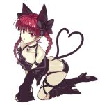  1girl :o all_fours alternate_costume animal_ears bare_shoulders boots bow braid cat_ears cat_tail choker extra_ears hair_bow high_heel_boots high_heels jacket kaenbyou_rin long_hair looking_at_viewer multiple_tails off_shoulder pointy_ears red_eyes redhead simple_background sketch skull small_breasts solo tail touhou touya_(the-moon) twin_braids white_background 