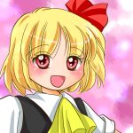  blonde_hair commentary_request hair_ribbon open_mouth red_eyes ribbon rumia short_hair skirt smile solo touhou yuzuna99 