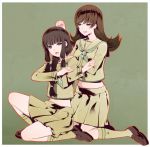  2girls black_eyes black_hair braid brown_eyes brown_hair kantai_collection kitakami_(kantai_collection) kuso_bba long_hair multiple_girls ooi_(kantai_collection) smile uniform 