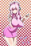  1girl blush breasts hat headphones highres impossible_clothes large_breasts long_hair looking_at_viewer nitroplus nurse nurse_cap pink_hair smile solo stethoscope super_sonico syringe yac_(mokkori) 