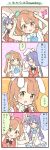  2girls 4koma alternate_hair_color animal_ears blue_hair brown_eyes brown_hair clenched_hands comic earrings gloves hands_on_own_head jewelry korekara_no_someday long_hair love_live!_school_idol_project minami_kotori multiple_girls one_side_up rabbit_ears sonoda_umi translation_request ususa70 white_gloves 