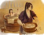  2boys bath black_hair chongning hijikata_toshizou izumi-no-kami_kanesada long_hair multiple_boys ponytail touken_ranbu towel 