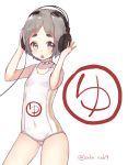  1girl black_eyes black_hair goggles headphones kantai_collection maru-yu_(kantai_collection) sakofu short_hair swimsuit 