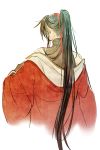 1boy bare_shoulders black_hair braid chongning from_behind izumi-no-kami_kanesada long_hair ponytail solo touken_ranbu 