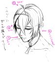  1boy male_focus mikazuki_munechika monochrome sketch solo touken_ranbu translation_request upper_body white_background zuwai_kani 