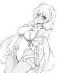  1girl angela_balzac bare_shoulders blush breasts covered_navel cowboy_shot dutch_angle elbow_gloves gloves headgear impossible_leotard large_breasts leotard long_hair looking_at_viewer low_twintails monochrome rakuen_tsuihou simple_background sketch solo twintails upper_body very_long_hair white_background yostxxx 