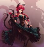  adapted_costume animal_ears artist_request bangs bare_shoulders black_legwear blunt_bangs bow braid breasts buckle cat_ears cat_tail choker cleavage cleavage_cutout collarbone corset curtsey detached_sleeves dress dress_lift extra_ears frilled_dress frills garter_straps hair_bow highres kaenbyou_rin large_breasts light_smile looking_at_viewer multiple_tails nail_polish pointy_ears puffy_short_sleeves puffy_sleeves red_eyes red_nails redhead shadow short_sleeves standing tail thigh-highs touhou twin_braids wrist_cuffs 