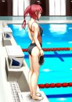  1girl adapted_costume full_body goggles hair_ribbon i-168_(kantai_collection) kantai_collection long_hair one-piece_swimsuit ponytail pool red_eyes redhead ribbon satsuki_neko swimsuit 