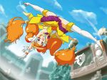  amanogawa_kirara bare_shoulders boots choker commentary_request cure_twinkle earrings gloves go!_princess_precure jewelry long_hair magical_girl multicolored_hair noq orange_hair precure smile solo spinning_bird_kick star star_earrings twintails two-tone_hair violet_eyes zetsuborg 