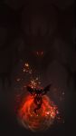  dragon duel_monster highres no_humans red-eyes_b._chick red-eyes_b._dragon silhouette sparks van_ken003 yuu-gi-ou 