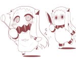  (o)_(o) 1girl apron blush covered_mouth holding horns kantai_collection knife ladle long_hair looking_at_viewer mittens monochrome moomin moomintroll northern_ocean_hime northern_ocean_hime_(cosplay) shark shinkaisei-kan translation_request walking yamato_nadeshiko 