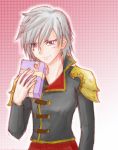  1girl blue_eyes box final_fantasy final_fantasy_type-0 gift gift_box holding_gift light_smile looking_at_viewer school_uniform seven_(fft-0) short_hair silver_hair smile solo 