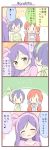  3girls 4koma =3 alternate_hairstyle comic flying_sweatdrops frilled_collar green_eyes hairband hairstyle_switch hoshizora_rin long_hair love_live!_school_idol_project multiple_girls purple_hair short_hair sonoda_umi toujou_nozomi translation_request twintails ususa70 |_| 