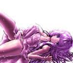  1girl long_hair lying moura_(kenyuugetu) panties patchouli_knowledge pink_panties purple_hair solo thighs touhou underwear violet_eyes white_background 
