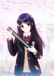  black_hair blazer cherry_blossoms diploma kazuharu_kina long_hair open_clothes original petals school_uniform sweater_vest uniform 