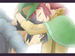  1boy 1girl alain_(pokemon) closed_eyes hat hug kijouyu long_hair manon_(pokemon) pokemon pokemon_(anime) purple_hair redhead short_hair tears violet_eyes 