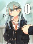  1girl ? aqua_hair bag earphones grey_eyes hair_ornament hairclip hands_in_pockets highres idolmaster idolmaster_cinderella_girls jewelry kantai_collection necklace necktie producer_(idolmaster_cinderella_girls_anime) school_bag school_uniform shibuya_rin shibuya_rin_(cosplay) suzuya_(kantai_collection) umino_mokuzu_(shizumisou) uniform 