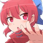  1girl bow hair_bow kuromu_(underporno) open_mouth red_eyes redhead sekibanki short_hair solo touhou 