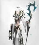  elf green_eyes highres pointy_ears simple_background staff warcraft white_background white_hair world_of_warcraft 