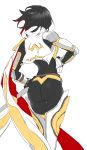  1girl armor ass black_hair es_(esscarlet) fencer fiora_laurent from_behind gauntlets league_of_legends multicolored_hair short_hair skin_tight solo spaulders sword weapon 