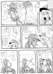  2girls akatsuki_(kantai_collection) anchor_symbol beize_(garbage) closed_eyes comic flat_cap hair_between_eyes hands_on_another&#039;s_face hat hat_removed headwear_removed hibiki_(kantai_collection) highres kantai_collection long_hair long_sleeves lying_on_lap monochrome multiple_girls neckerchief open_mouth pleated_skirt ribbon school_uniform serafuku sitting_on_bed skirt sleeping sleeping_on_person sweatdrop translation_request zzz 