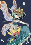  1girl alternate_costume blue_eyes bow corset daiyousei dress elbow_gloves gloves green_hair hair_ribbon ribbon short_hair side_ponytail smile solo touhou wings yoshinaga_p 