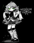  1girl arm_warmers character_name green_eyes highres mizuhashi_parsee monochrome pointy_ears scarf short_hair sleeveless solo spot_color touhou turtleneck voodoo_doll yt_(wai-tei) 