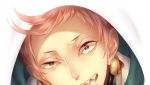  1boy earrings face iwatooshi jewelry looking_at_viewer male_focus nipponia_nippon open_mouth pink_hair sharp_teeth short_hair solo touken_ranbu 