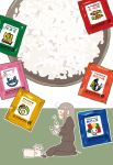  1girl bag furikake_(food) kawanabe obentou original rice rice_bowl school_bag school_uniform serafuku 