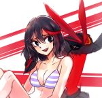  1girl bra breasts cleavage kill_la_kill living_clothes matoi_ryuuko potatotop senketsu short_hair smile striped striped_bra underwear underwear_only 