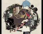  1boy blue_hair character_name cowboy_shot drawing_sword gloves ichigo_hitofuri katana male_focus military military_uniform sheath sheathed short_hair sword touken_ranbu uniform weapon white_gloves yagasuri yellow_eyes yuuna_minato 