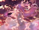  1girl bare_arms bare_shoulders breasts cleavage clouds cloudy_sky dress kishiyo large_breasts long_hair megurine_luka pink_eyes pink_hair revision sky sleeveless sleeveless_shirt solo very_long_hair vocaloid white_dress wind 