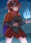  1girl bow cape fire hair_bow highres houhokekyo red_eyes redhead sekibanki short_hair skirt solo touhou 