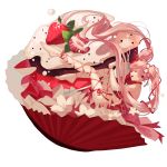  1girl cupcake food fruit hatsune_miku joseph_lee long_hair open_mouth pink_hair ribbon sakura_miku solo strawberry thigh-highs twintails very_long_hair vocaloid 